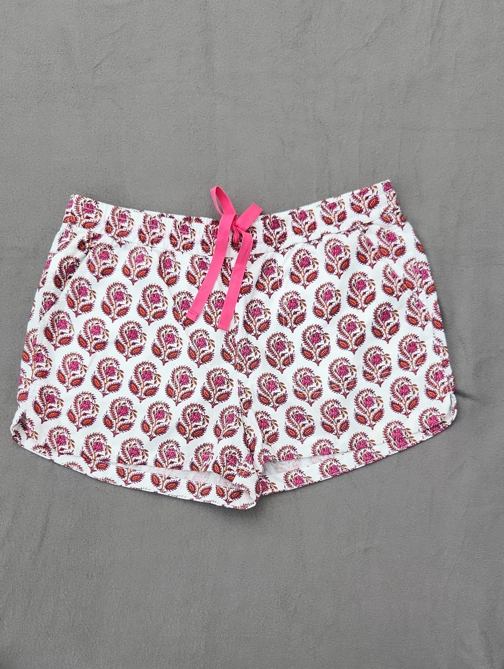 J.Crew Women's Pink Floral Block Print Linen Drawstring Shorts Sz Large